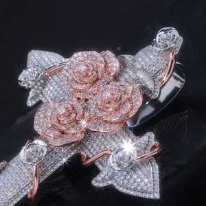 Pahal Fashion - Juego de Collar con Colgante de Cruz de Oro Rosa y Cadena Cubana, Joyería Unisex de Hip Hop con Moissanita VVS1 S925 - Product Image 5