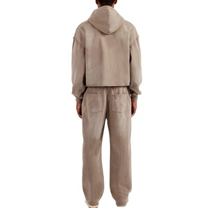 Conjunto Deportivo de Invierno para Hombre, 100% Algodón, Felpa, Lavado Ácido, con Logotipo Personalizado, Pantalones Deportivos Anchos y Sudadera con Capucha para Invierno - Product Image 2
