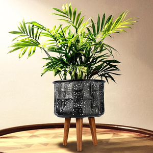 <b>Pots</b> with Stand Set of 2 <b>Large</b> Modern Planters Metal Tall Handmade Flower <b>Pots</b> with Drainage Holes Indoor Outdoor Planters - Product Image 2