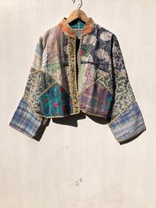 Veste bohème hippie réversible en coton Kantha matelassé, faite à la main, respirante, aux couleurs assorties - Product Image 3