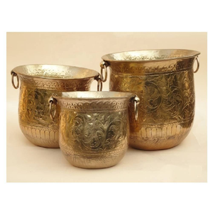 Nouvel Arrivage : Ensemble de 2 pots de fleurs profonds en métal, finition aluminium martelé, faits à la main, style moderne et traditionnel, pour plantes d'intérieur - Product Image 4