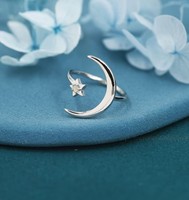 Anillo de Boda de Lujo Grande de Plata de Ley 925 con Baño de Oro de 14k, Diseño de Ópalo con Constelación y Estrella Lunar