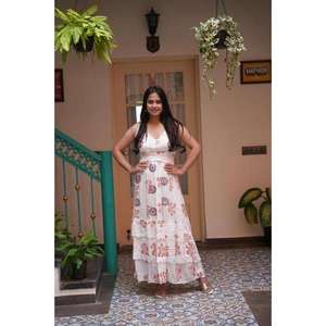 Vestido Maxi Bohemio Floral para Mujer, Largo hasta el Tobillo, Sin Mangas, Cuello en V, Verano, Algodón, Casual, Transpirable, para Vacaciones - Product Image 4