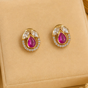 Pendientes de Cristal con Baño de Oro y Diamantes de Imitación para Mujer, Elegantes, Tradicionales, Étnicos, Indios, para Bodas - Product Image 1