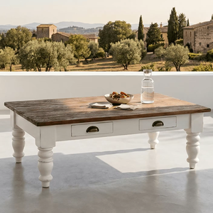 Mesa de Centro Convertible Liona de Madera de Teca Sólida, Diseño Contemporáneo, Ecológica, Duradera, Acabado Natural, Muebles para el Hogar - Product Image 1