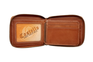 Castello Italian Genuine Leather <b>RFID</b> <b>Men's</b> Zipper ID Card <b>Wallet</b> High Quality Embossed Brown Short Length Polyester - Product Image 4
