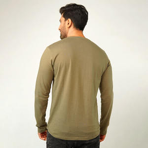 Camiseta Henley de Manga Larga de Alta Calidad, Corte Ajustado, Estilo Urbano, Algodón Casual, para Hombre, Ecológica, OEM, Venta al Por Mayor, Impresión Digital - Product Image 2