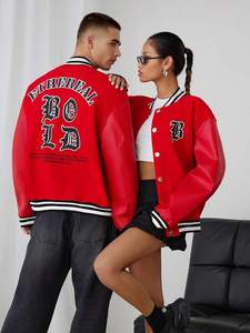 Blouson universitaire unisexe pour hommes et femmes, mélange de laine avec manches en similicuir, style urbain, veste chaude de type varsity, style streetwear - Product Image 2