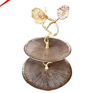 Soporte de Pastel de 2 Niveles Vintage con Diseño de Flor de Cerezo, Bandeja Decorativa de Metal con Acabado Plateado para Fiestas y Decoración del Hogar - Product Image 1