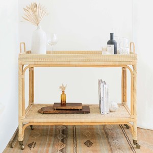 Rattan cocktail trolley food service trolleys hand weave cane cart stand decorative bar carts - Product Image 2