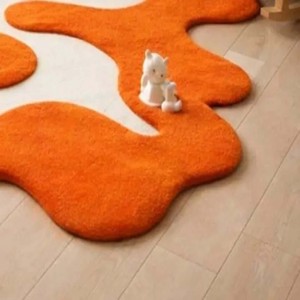 Bright Orange Abstract Area Rug Irregular Shape Modern Hand Tupted Carpet Artistic Unique Floor Rug for Livingroom Bedroom Decor - Product Image 5