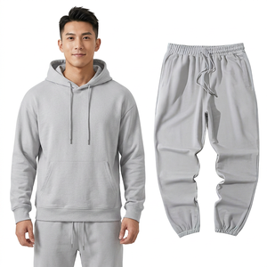 Conjunto Unisex de Sudadera con Capucha y Pantalones Deportivos de Algodón Gris, Color Sólido, Corte Holgado, Largo Completo, Ropa Casual de Otoño con Cordón Ajustable - Product Image 3