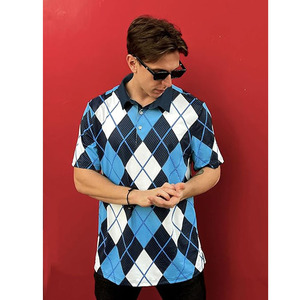 เสื้อโปโลอาร์ไกล์สำหรับผู้ชาย ลายเพชรสีน้ำเงิน แขนสั้น เสื้อโปโลลำลองสำหรับเล่นกอล์ฟ ผ้าระบายอากาศพิมพ์ลายตามสั่ง - Product Image 6