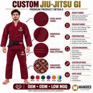 ชุดยิวยิตสูแบบสั่งทำพิเศษ BJJ Gi ผ้าเพิร์ลวีฟ ชุดฝึกซ้อม 100% ผ้าฝ้าย น้ำหนักเบา ระบายอากาศได้ดี เย็บตะเข็บเสริมความแข็งแรง - Product Image 6