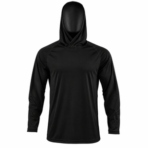 Men's Black <b>Long</b> <b>Sleeve</b> Hoodie UPF 50 Quick Dry Polyester Fishing Wear Pullover Solid Color - Product Image 3