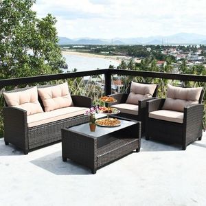 Set di Mobili da Esterno in Rattan a 4 Pezzi con Braccioli e Ripiano Inferiore, Elegante Tavolo da Patio - Product Image 2