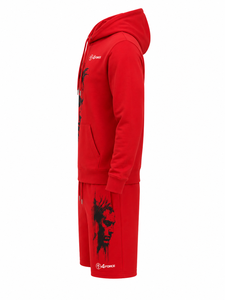 4FORCE <b>Men's</b> Red <b>Hoodie</b> & <b>Shorts</b> <b>Set</b> Fleece Printed Face Design Casual Autumn Wear <b>Men</b> Hoodies & <b>Shorts</b> - Product Image 4