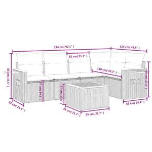 Ensemble de canapés de patio en polyrotin noir, 6 pièces, avec coussins, canapés de jardin - Product Image 3