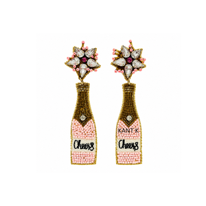 Pendientes llamativos de cuentas rosas con detalles de cristal y cuentas pequeñas, estilo champán nupcial, para novias y despedidas de soltera - Product Image 1