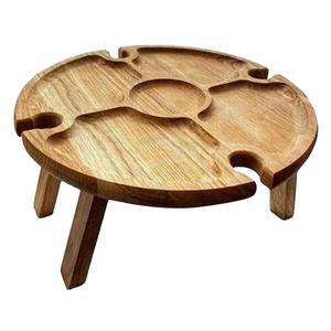 Mesa Auxiliar Redonda Plegable de Madera de Alta Demanda, Estilo Rústico Moderno con Asa, de Fabricante Indio de Mesas Auxiliares de Madera - Product Image 1