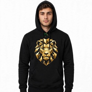NEXTEX Sweat à capuche pour homme doré à imprimé lion géométrique, coupe ample, avec poche kangourou et cordon de serrage - Product Image 1