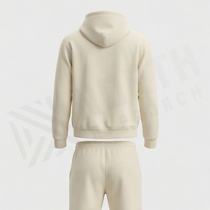 Ensemble de survêtement unisexe en coton crème, couleur unie, décontracté, manches longues, avec cordon de serrage et poches, pour l'automne, coupe classique pour adulte - Product Image 2