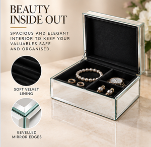 Silver <b>Mirror</b> Glass <b>Jewelry</b> <b>Storage</b> Box with Custom Engraving Beveled Edges Soft Velvet Lining Decorative Keepsake Organizer - Product Image 3