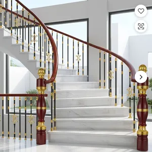 Rampe d'escalier incurvée de luxe en acier inoxydable avec accents dorés, balustres noirs, poteaux ornés, design moderne, résistant à l'eau - Product Image 4