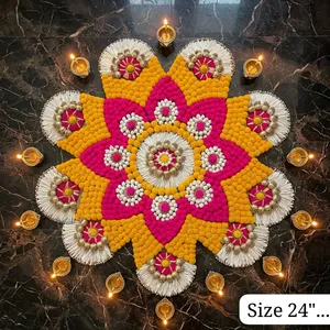 Décoration de sol extérieure de luxe unique et écologique, faite à la main, en tissu, en forme de fleur, pour Diwali et baptême, idéale pour la maison - Product Image 5