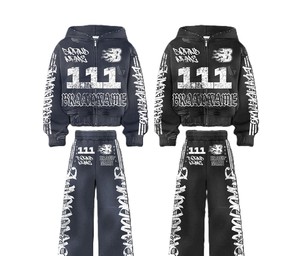 Survêtement de sport pour homme personnalisé, en coton épais imprimé, avec pantalon à coupe évasée et pantalon droit, et sweat à capuche - Product Image 1