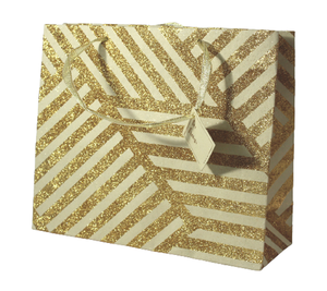 Bolsa de Papel de Algodón Hecha a Mano Personalizable al por Mayor con Asa Flexiloop, Diseño Serigrafiado con Brillo Metálico Dorado - Product Image 1