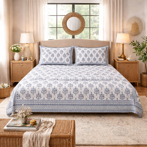 Parure de lit plate en pur coton Jaipur, imprimée à la main, teintures non toxiques, 108x90, 200TC, 3 pièces, douce, durable, écologique, lavable en machine - Product Image 5