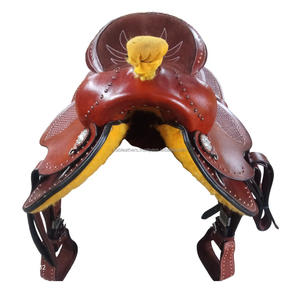 Sillín de Carreras de Caballos de placer occidental de cuero auténtico hecho a mano, sillín de equitación portátil con accesorios a juego - Product Image 1