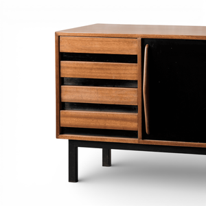 Aparador de Madera Maciza de Estilo Moderno de Mediados de Siglo, Mueble Buffet de 3 Puertas, Puertas Corredizas, Soporte para TV, Credenza, Gran Capacidad, Duradero, para Sala de Estar - Product Image 2