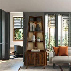 Square <b>Corner</b> Tiered <b>Shelf</b> Bookcase American <b>Pine</b> Plywood Modern Design Smooth Edges for Living Room & Bedroom - Product Image 4