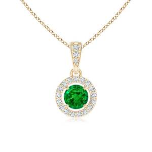 Colgante Flotante de Oro Sólido de 14K con Esmeralda Natural y Halo de Diamantes, Joyería Fina, Regalo de Aniversario o Piedra de Nacimiento de Mayo para Ella 2026 - Product Image 1