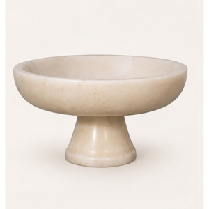 Bol sur piédestal en marbre blanc, bol à fruits en pierre naturelle, centre de table décoratif, plat de service sur pied pour la décoration de la maison et des hôtels - Product Image 3