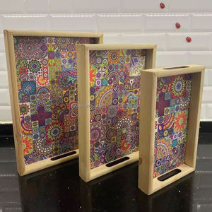 Plateau rectangulaire en bois de saule pour ottoman, plateau de petit-déjeuner en bois, plateau de service en bois antidérapant en provenance d'Inde - Product Image 1