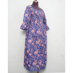 เดรสยาวผ้าฝ้ายแท้ 100% สำหรับผู้หญิง ลายพิมพ์ดอกไม้แบบอินเดีย แขนทรงระฆัง น่ารัก สบายๆ เหมาะสำหรับใส่กลางคืน เรียบง่าย - Product Image 4