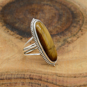 Bague en pierre œil de tigre naturelle, faite à la main, en argent 925, bijou en pierre précieuse pour elle - Product Image 3