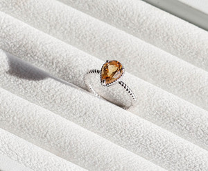 Natural Pear-Cut Citrine <b>Ring</b> in 925 Sterling <b>Silver</b> Handcrafted Twisted Rope Band Teardrop Gemstone <b>Statement</b> Jewelry - Product Image 1