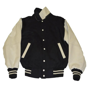 <b>Men</b> Custom Logos On Blue Varsity <b>Jackets</b> With White Sleeves And Stripes Casual Autumn Wear - Product Image 3