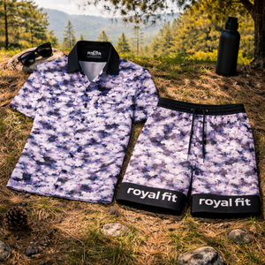 Ensemble 2 pièces pour homme personnalisé, chemise et short camouflage violet, ensemble assorti décontracté à boutons, tenue streetwear - Product Image 2