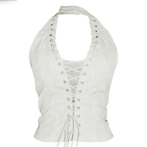 Corsé de cuero blanco para mujer, top halter con cordones, moldeador corto, control firme, transpirable, para uso diario - Product Image 1