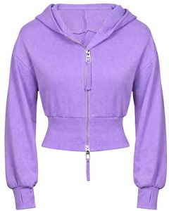 Womens Lavender <b>Cropped</b> <b>Zip</b> <b>Up</b> Hoodie Slim Fit Long Sleeve Casual Streetwear Cotton Fleece Sweatshirt Custom Logo ODM Factory - Product Image 1