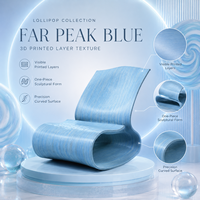 Fauteuil sculptural imprimé en 3D, mobilier ergonomique moderne pour salon, collection Lollipop, bleu Peak, fabriqué en Chine