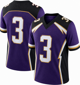 Maillot de football en maille violet, noir et or pour hommes, numéro 3, imprimé graphique, col en V, manches courtes, chemise de sport athlétique - Product Image 2