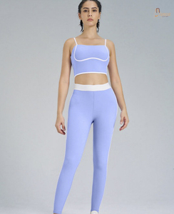 Ensemble de yoga deux pièces pour femme, col montant, antichoc, respirant, extensible dans quatre directions, séchage rapide, taille élastique, imprimé, écologique, automne - Product Image 2