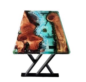 Custom Handmade <b>Epoxy</b> Resin Solid Wood Round Modern Polished <b>Coffee</b> & Dining <b>Table</b> with Ocean River Design Luxury Fashionable - Product Image 5