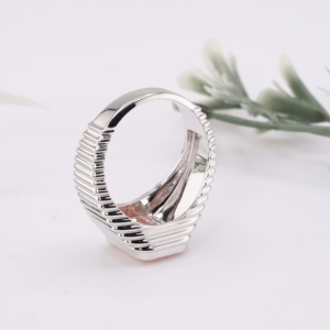 Luxury <b>Men</b> Emerald Cut Pink Lab Grown <b>Ring</b> White Gold Bezel <b>Set</b> Ribbed Grooved Heavy Signet Band Bold Male Engagement <b>Ring</b> - Product Image 4